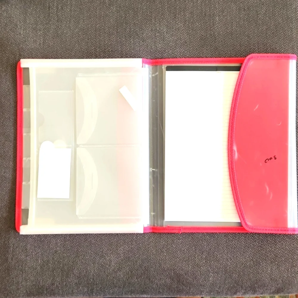 🔴Red/clear plastic velcro accordian file folder. One size.